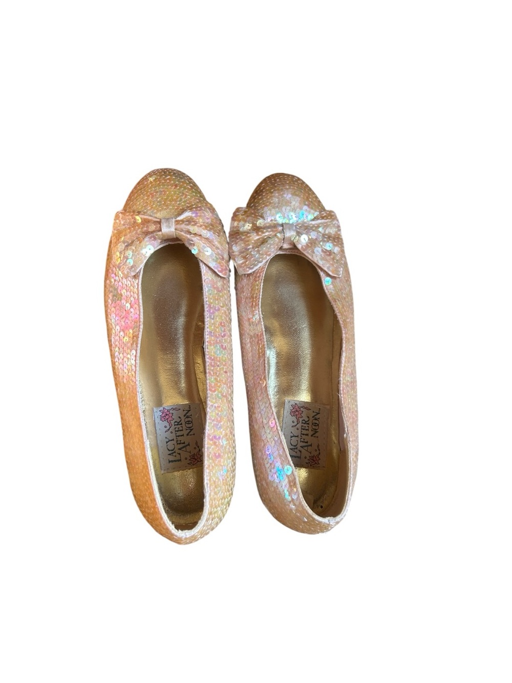 Lacy After Noon Glitter sequin Bow Ballet Flats in Peach Size 8.5
